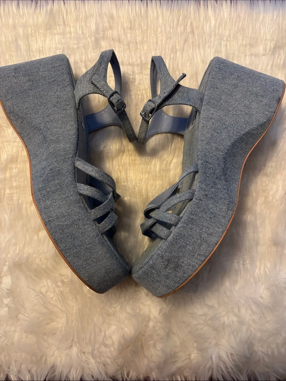 Steve Madden Crazy 30 Denim Platform Wedge Sandals Sz 11